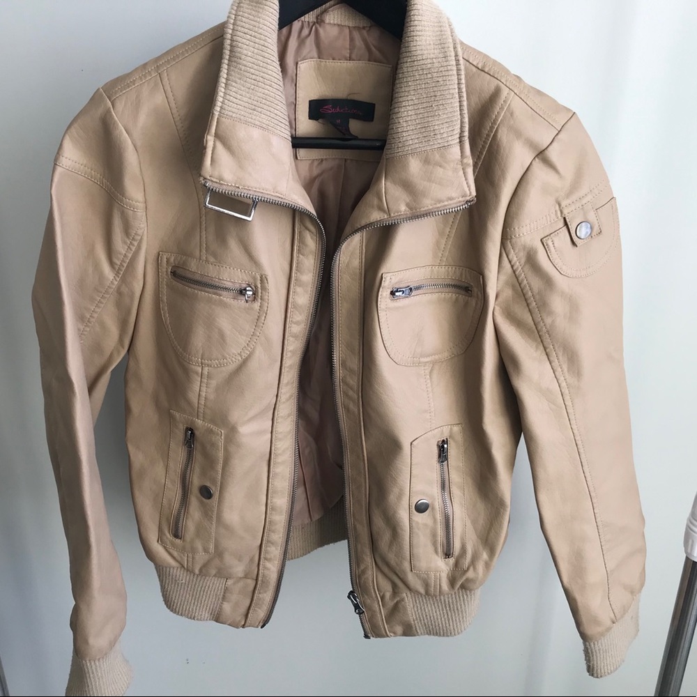 Vegan Leather Jacket- Tan- Size S